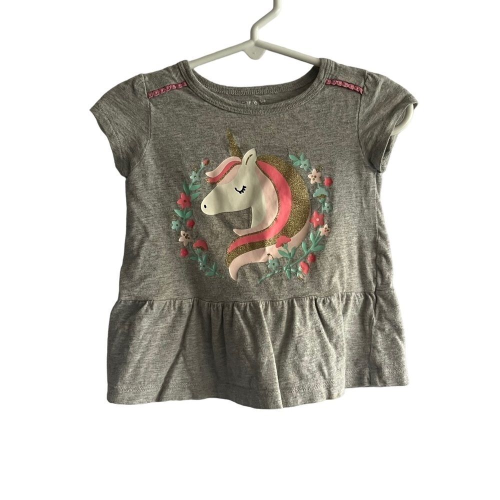Carter's Kid's Unicorn Grey Peplum T-Shirt